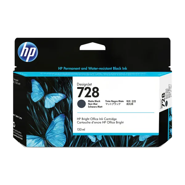 Cartucho de tinta original HP 728 negro mate de 130 ml para plotter HP DesignJet T730 y T830 MFP