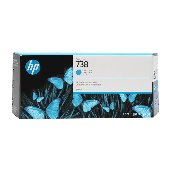 Cartucho de tinta original HP 738 cian de 300 ml para plotter HP DesignJet T850, T850 MFP, T950 y T950 MFP